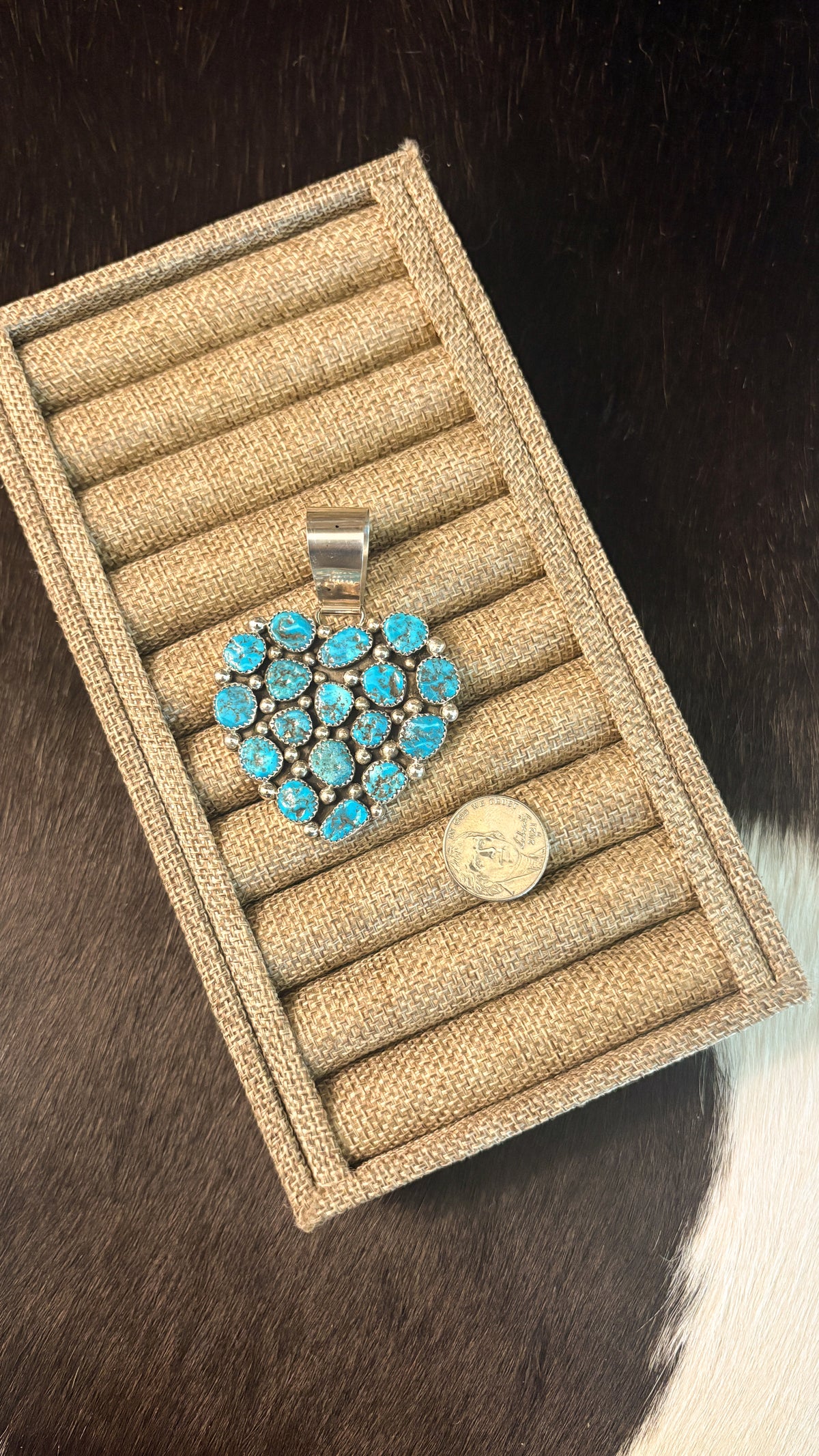 XL ROUGH TURQUOISE HEART PENDANT STAMPED J STERLING