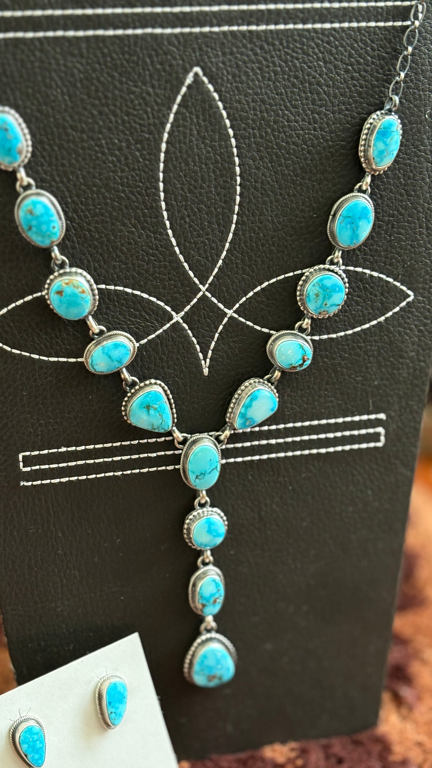 KINGMAN TURQUOISE LARIAT SET BY DARRIN LIVINGSTON