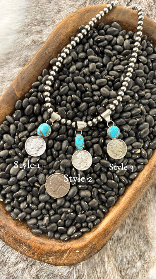 MERCURY DIME STONE PENDANT - TURQUOISE