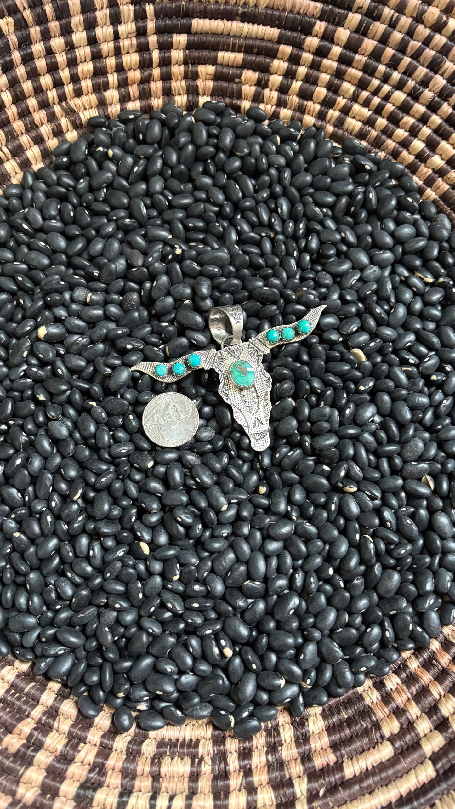 TURQUOISE LONGHORN PENDANT BY LEROY JAMES