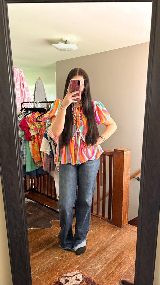 SO 70S RAINBOW TIE TOP