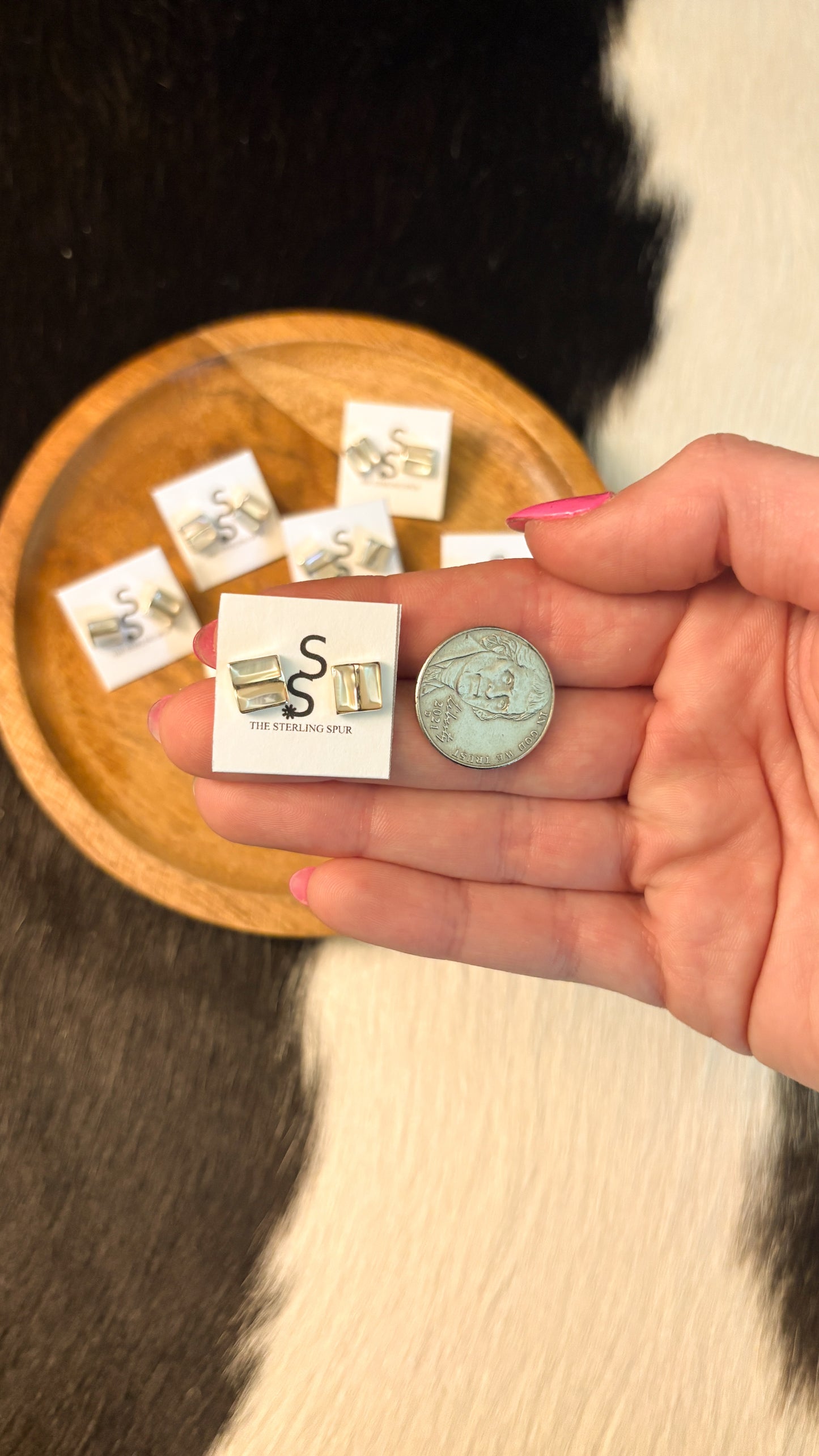 SQUARE MOTHER OF PEARL ZUNI STUD EARRINGS