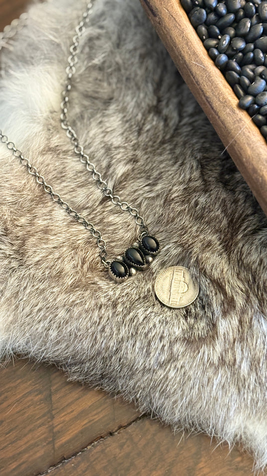 3 STONE BLACK ONYX NECKLACE