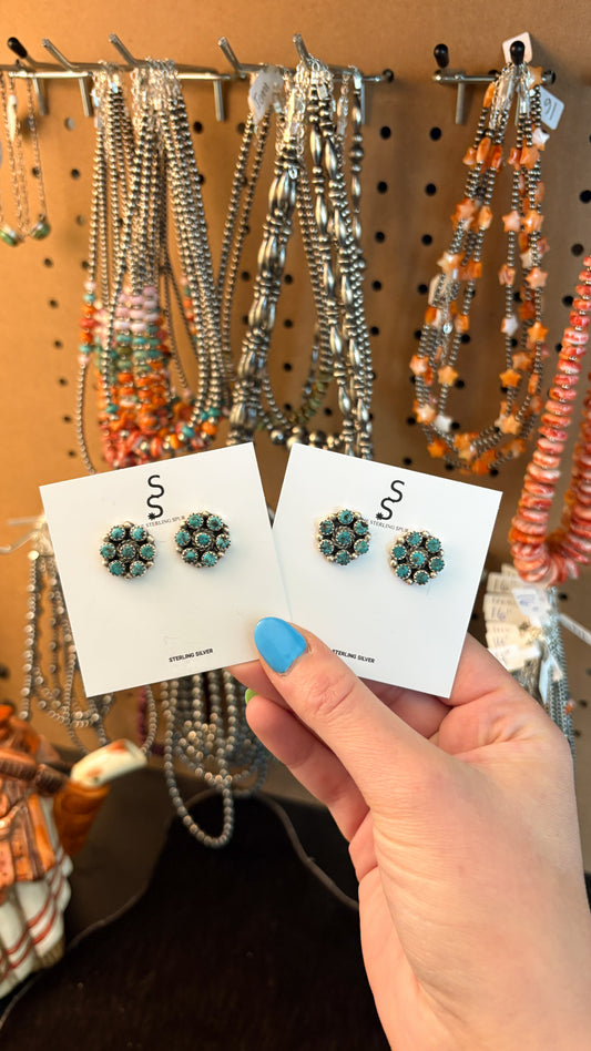 ROUGH TURQUOISE MINI CLUSTER EARRINGS