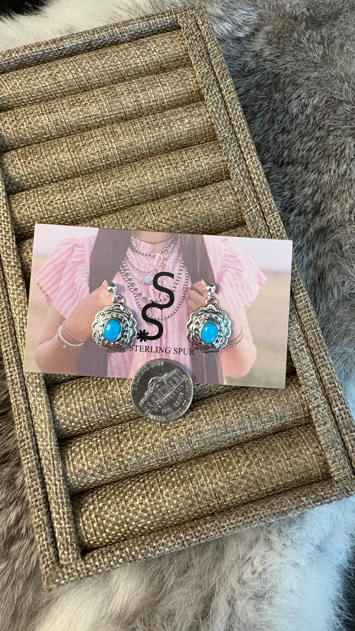 SLEEPING BEAUTY TURQUOISE CONCHO DANGLE EARRINGS BY ALLEN LEE