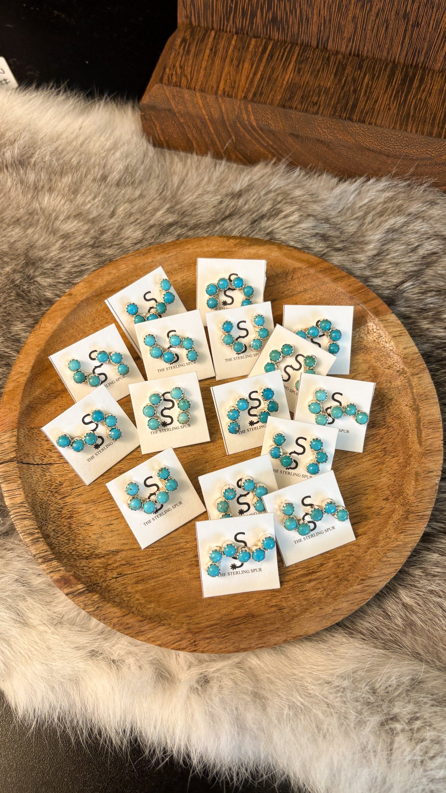 KINGMAN TURQUOISE EAR CRAWLER STUD EARRINGS BY JANICE SPENCER