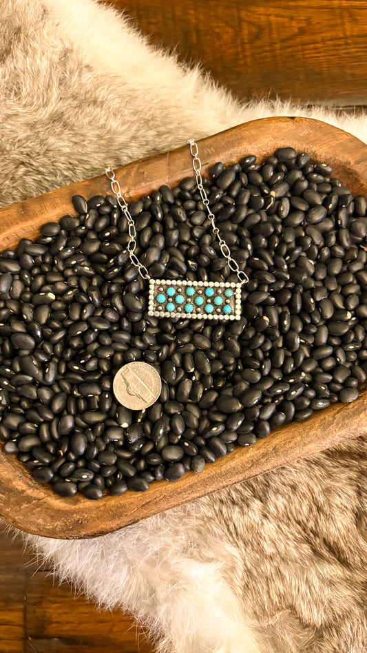 12 STONE KINGMAN TURQUOISE RECTANGULAR BAR NECKLACE