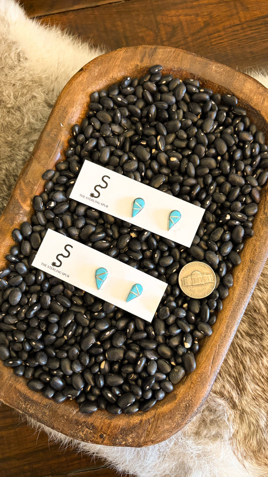 TEARDROP SHAPED ZUNI TURQUOISE INLAY STUD EARRINGS