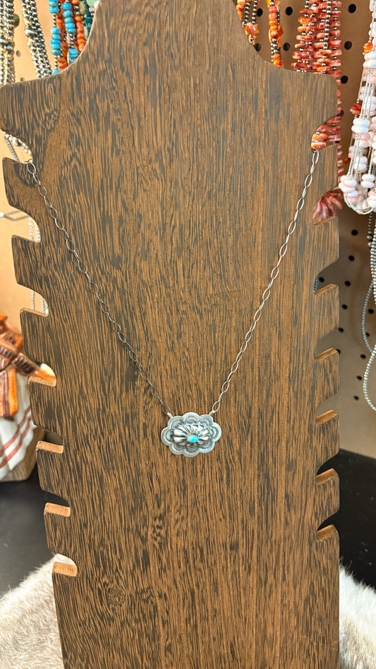 KINGMAN TURQUOISE CONCHO NECKLACE BY LAVINA BENALLY