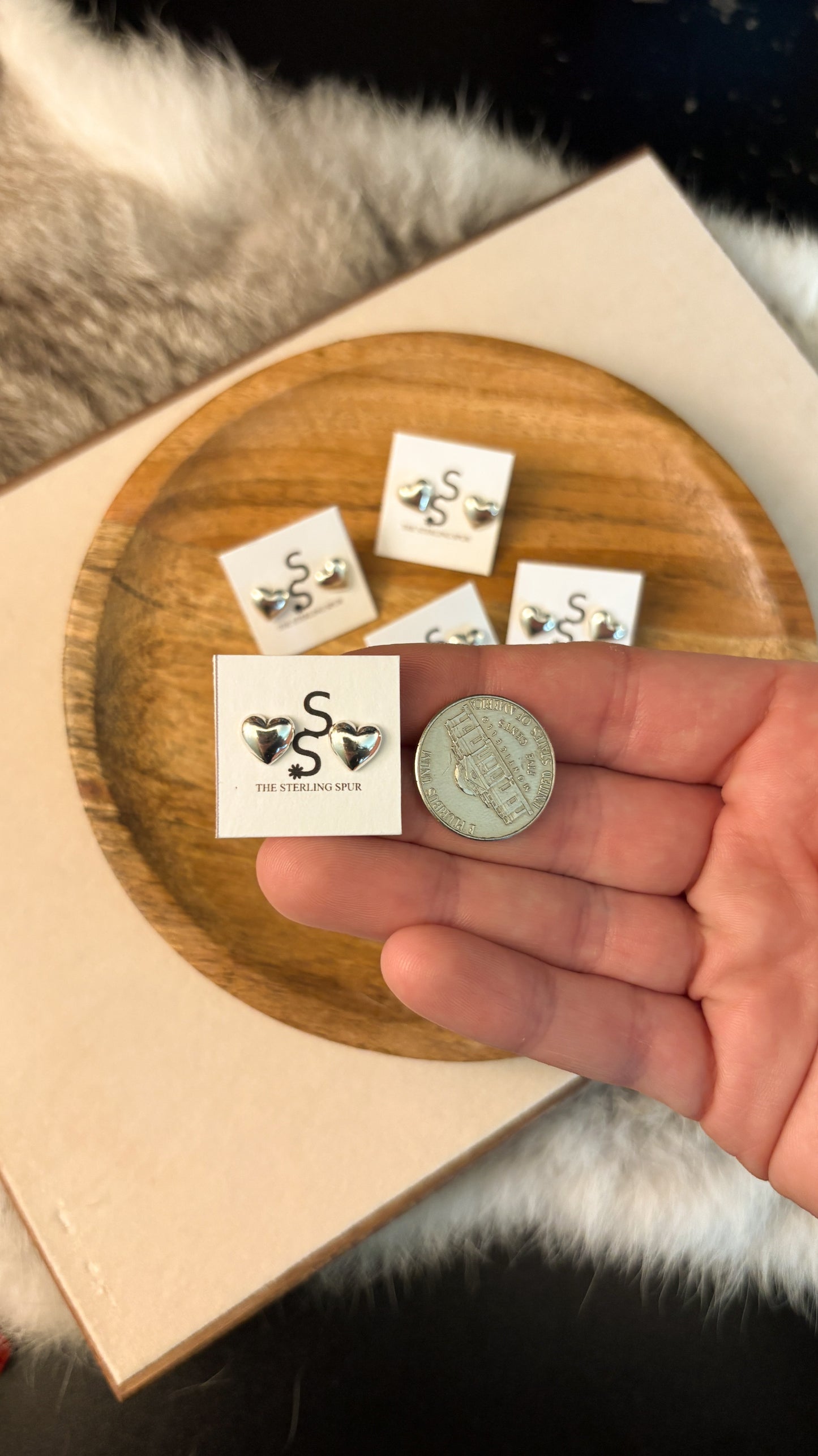 POLISHED SILVER HEART STUD EARRINGS