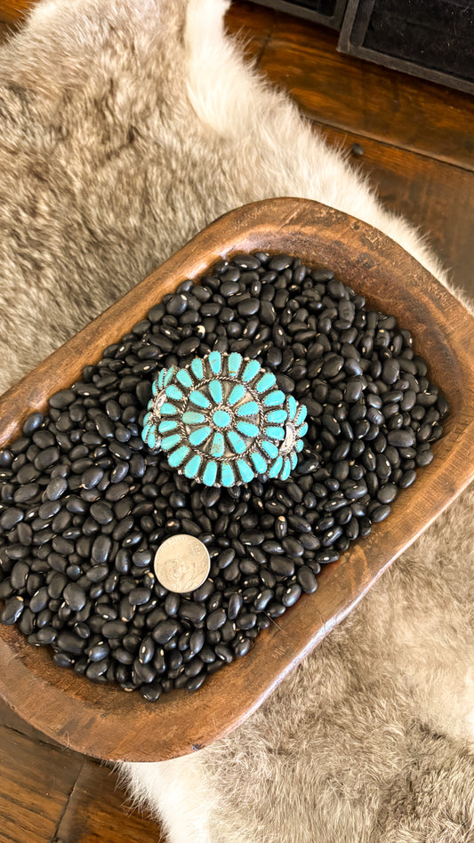 LARGE KINGMAN TURQUOISE CLUSTER CUFF BY JUDE PERRY