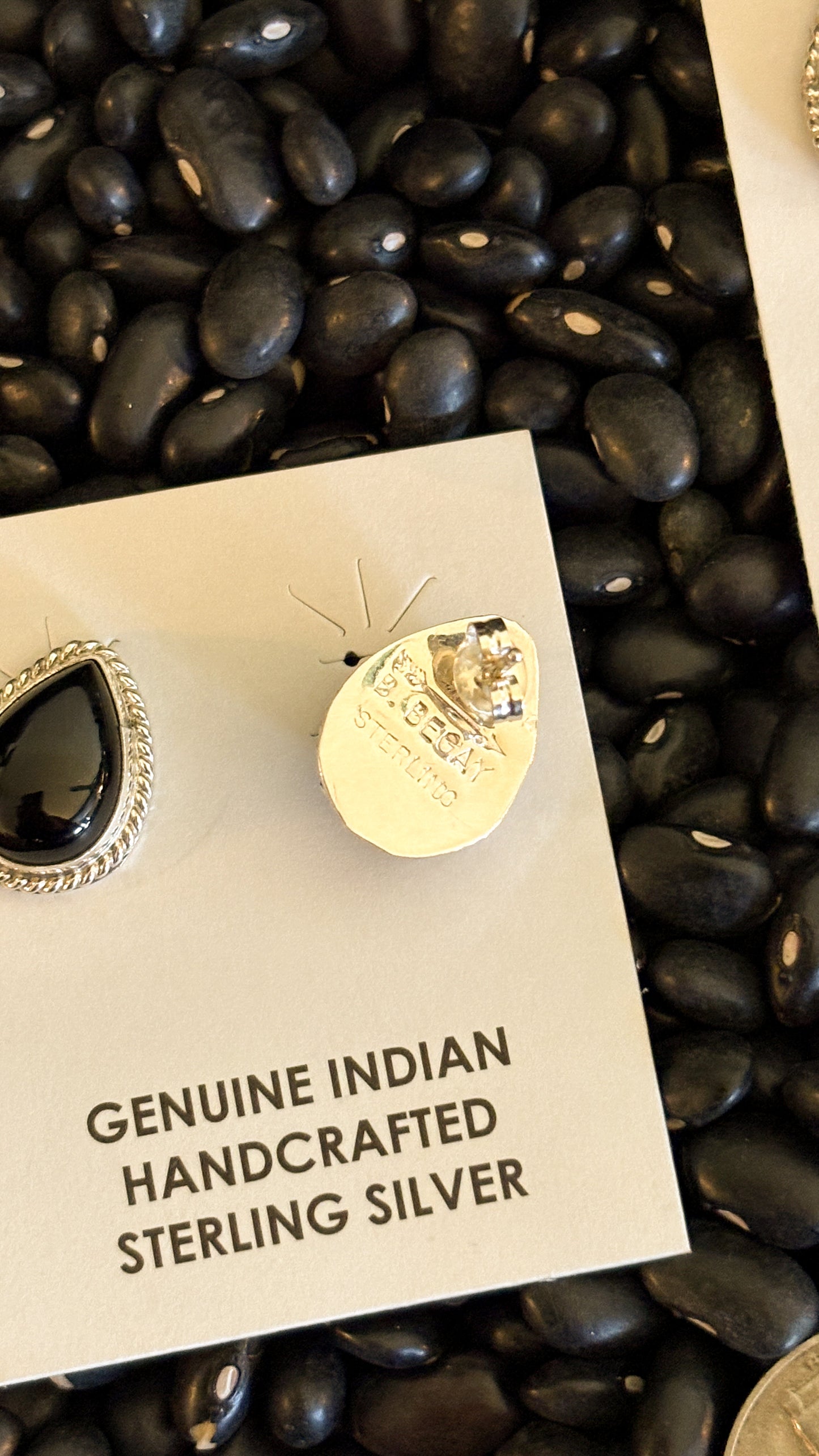 BLACK ONYX TEARDROP STUD EARRINGS
