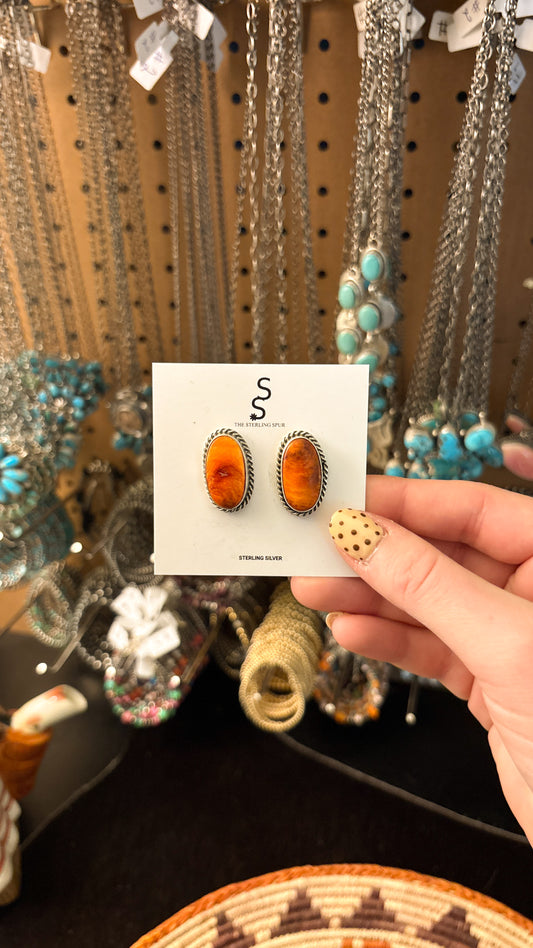 OVAL ORANGE SPINY OYSTER EARRINGS BY VICKY HICKS