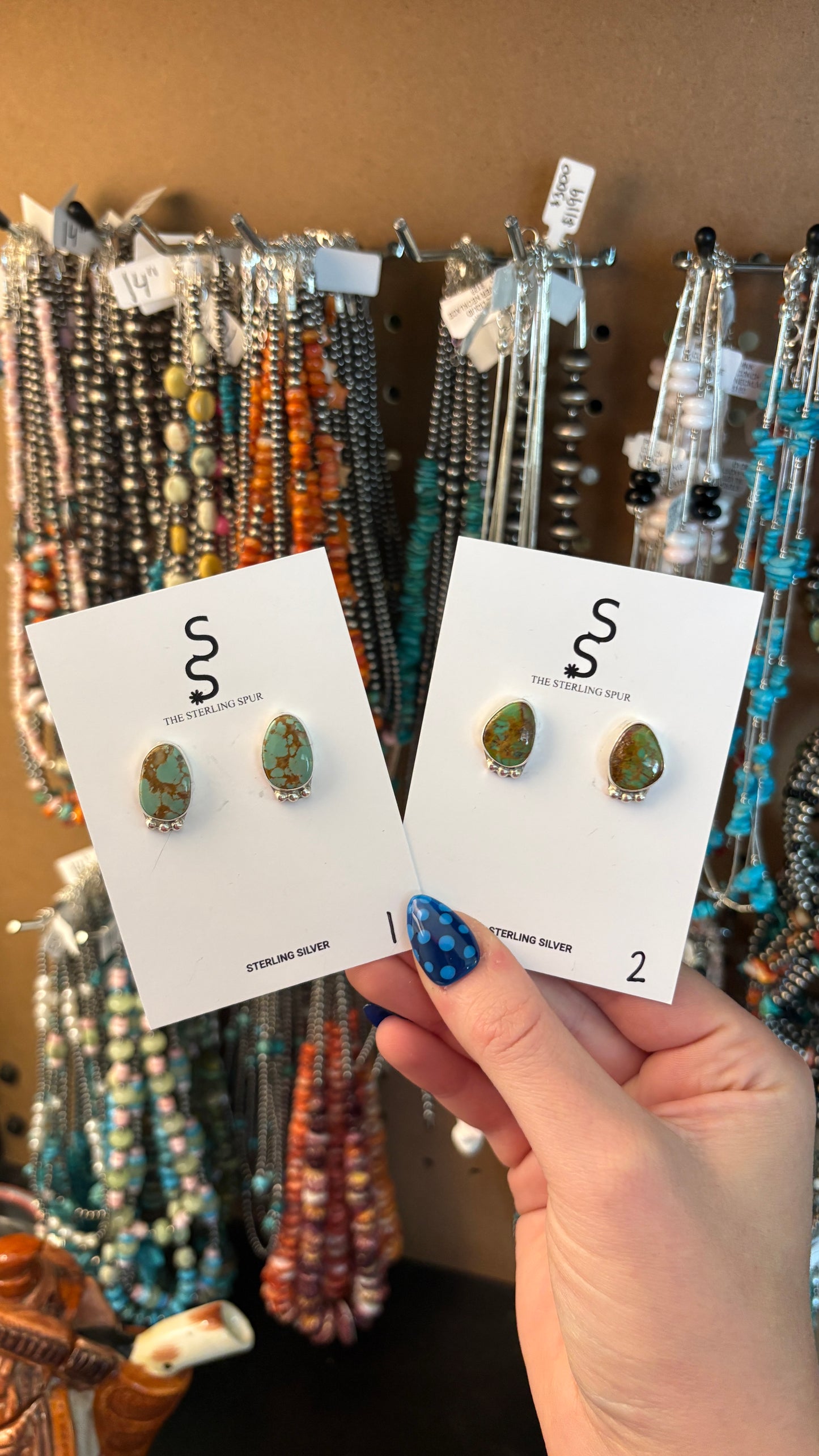 GREEN TURQUOISE EARRING W BALL DETAIL BY BYRON BEGAY