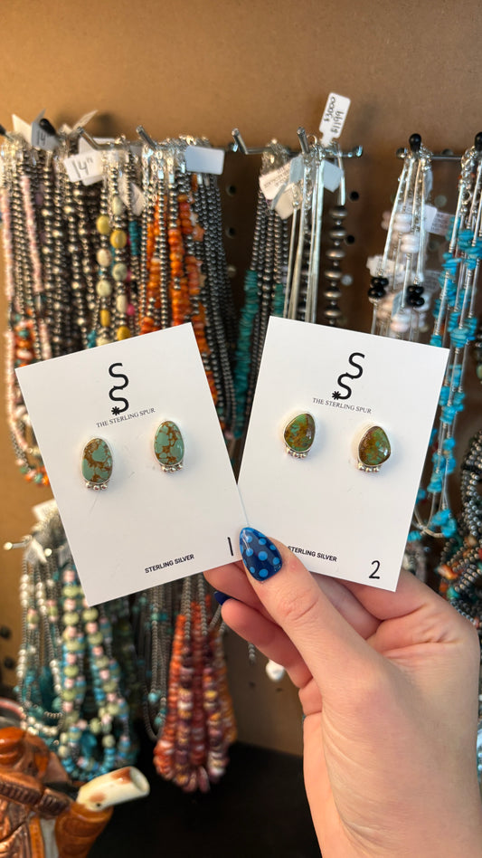 GREEN TURQUOISE EARRING W BALL DETAIL BY BYRON BEGAY