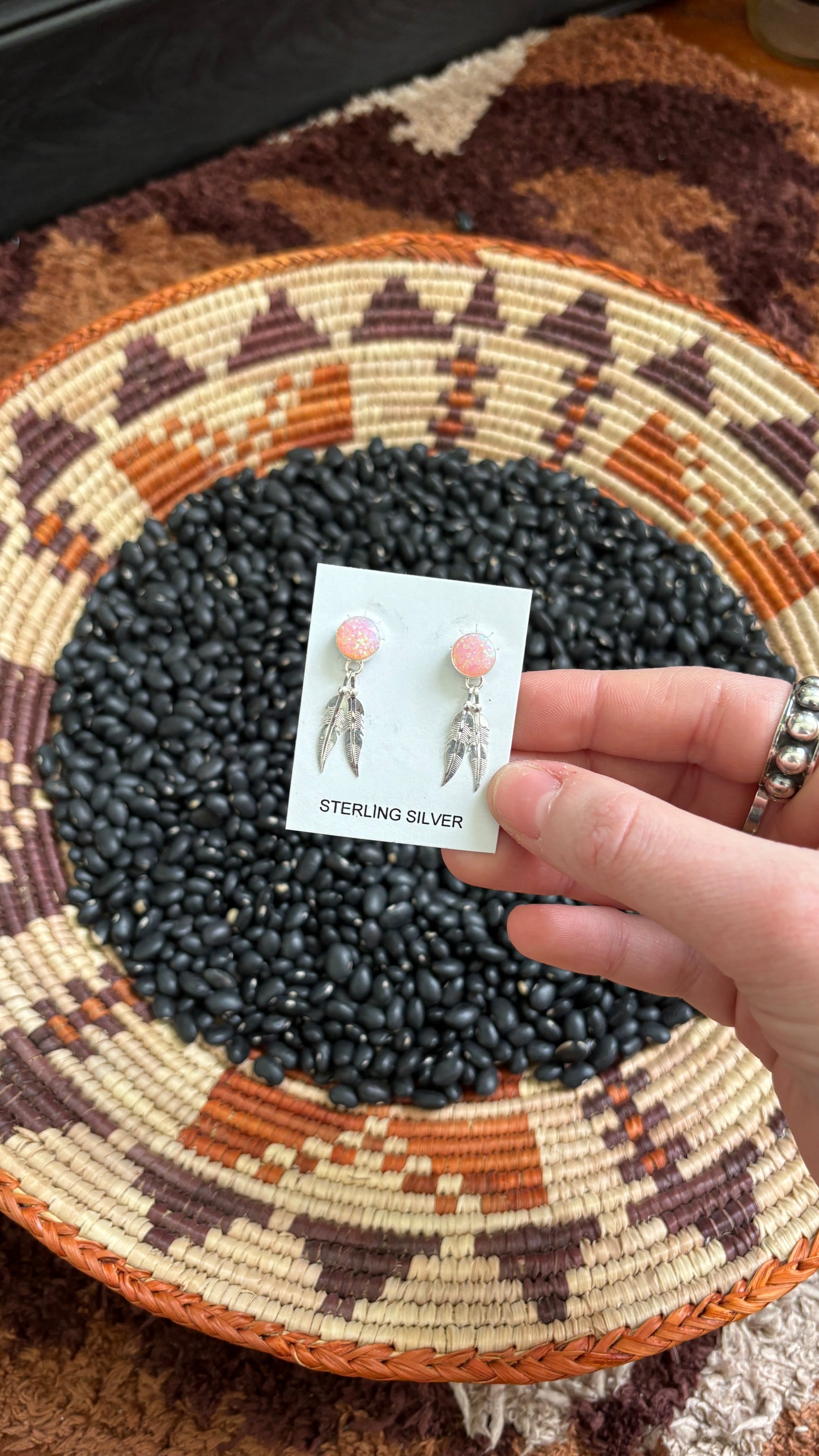PINK OPAL FEATHER EARRINGS