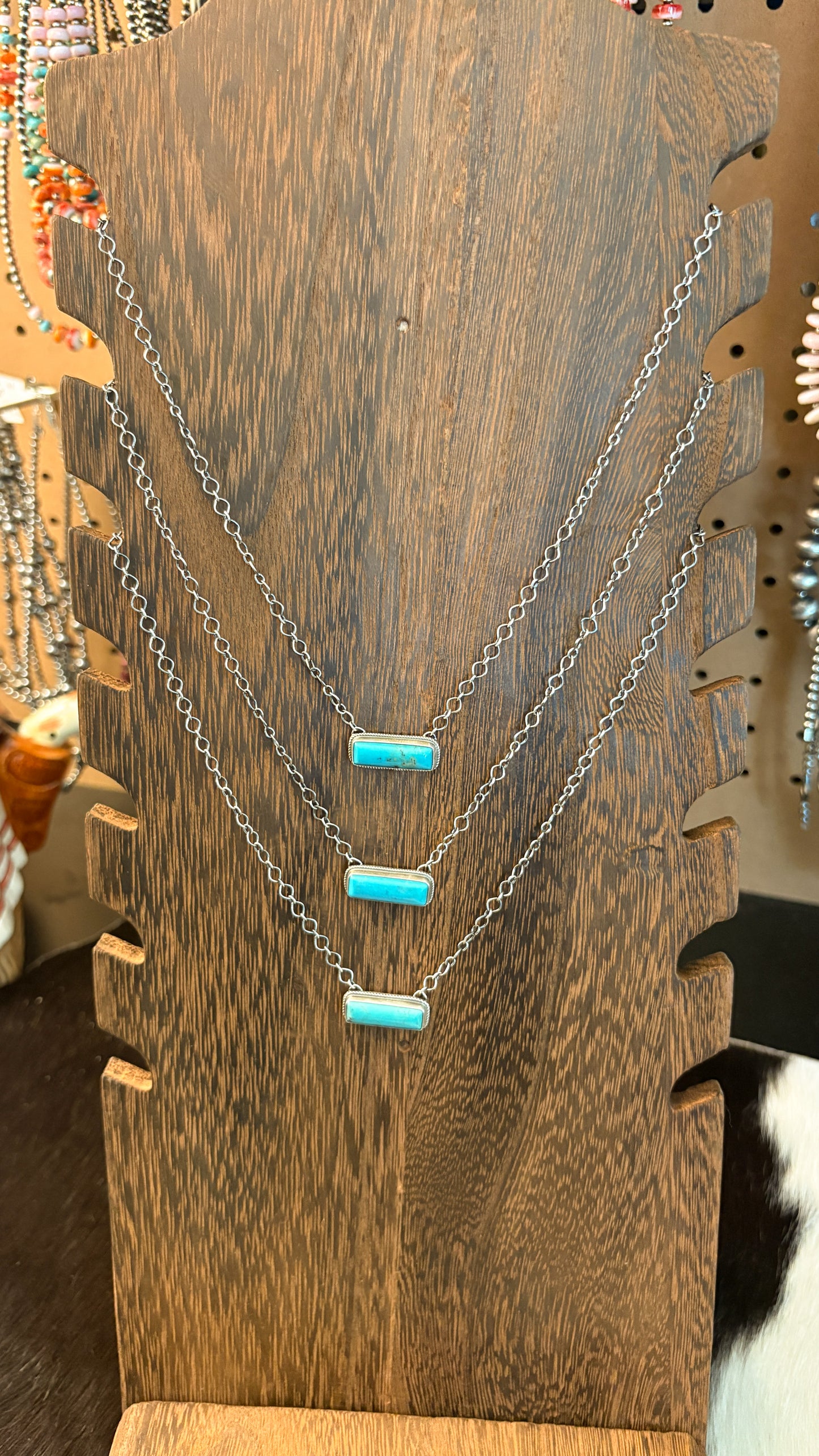 MEDIUM BLUE TURQUOISE BAR NECKLACE