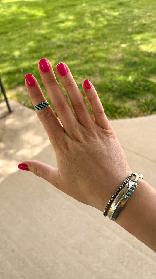 5 STONE KINGMAN TURQUOISE RING BY CLETUS LAMY