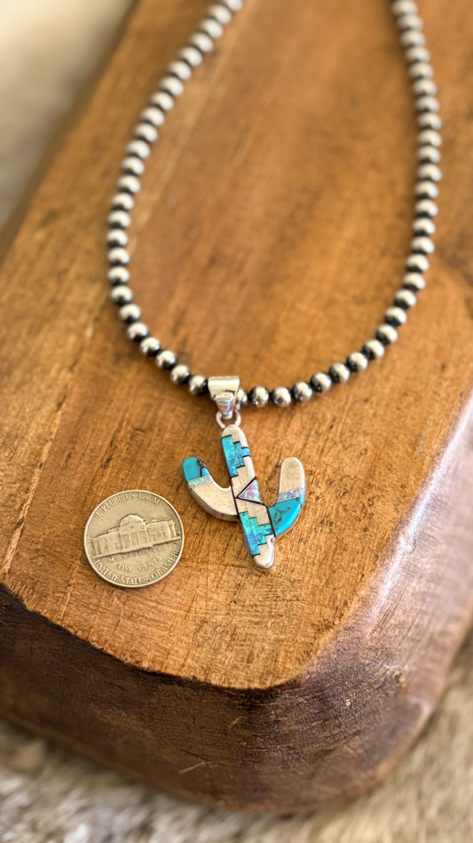 CACTUS AZTEC INLAY PENDANT