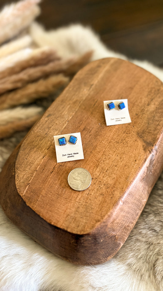 BLUE OPAL SQUARE ZUNI STUDS