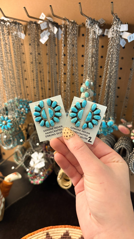 LARGE BLUE TURQUOISE HALF CLUSTER EARRINGS BY JULIANA WILLIAMS