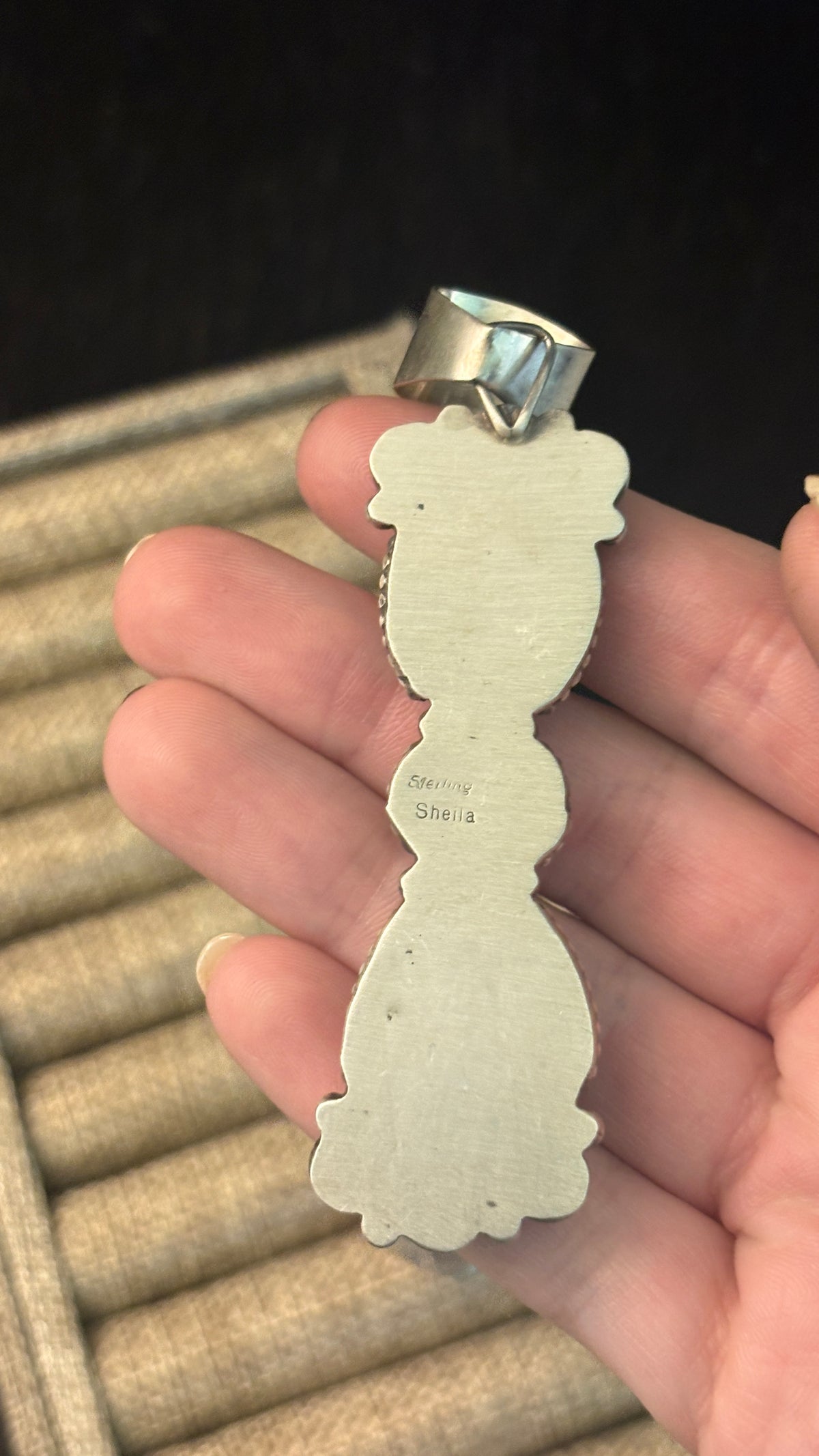 9 STONE TURQUOISE BAR PENDANT STAMPED SHEILA STERLING