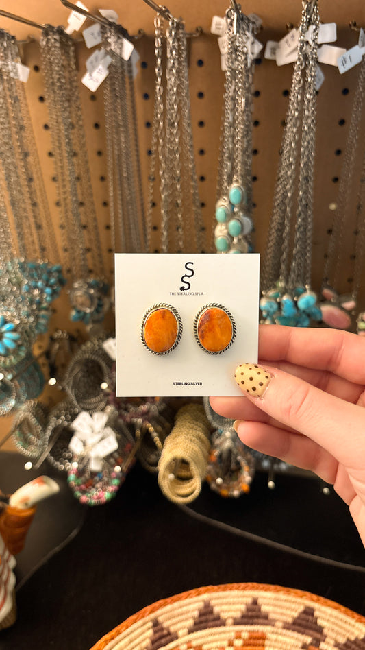 OVAL ORANGE SPINY OYSTER EARRINGS BY BYRON BEGAY