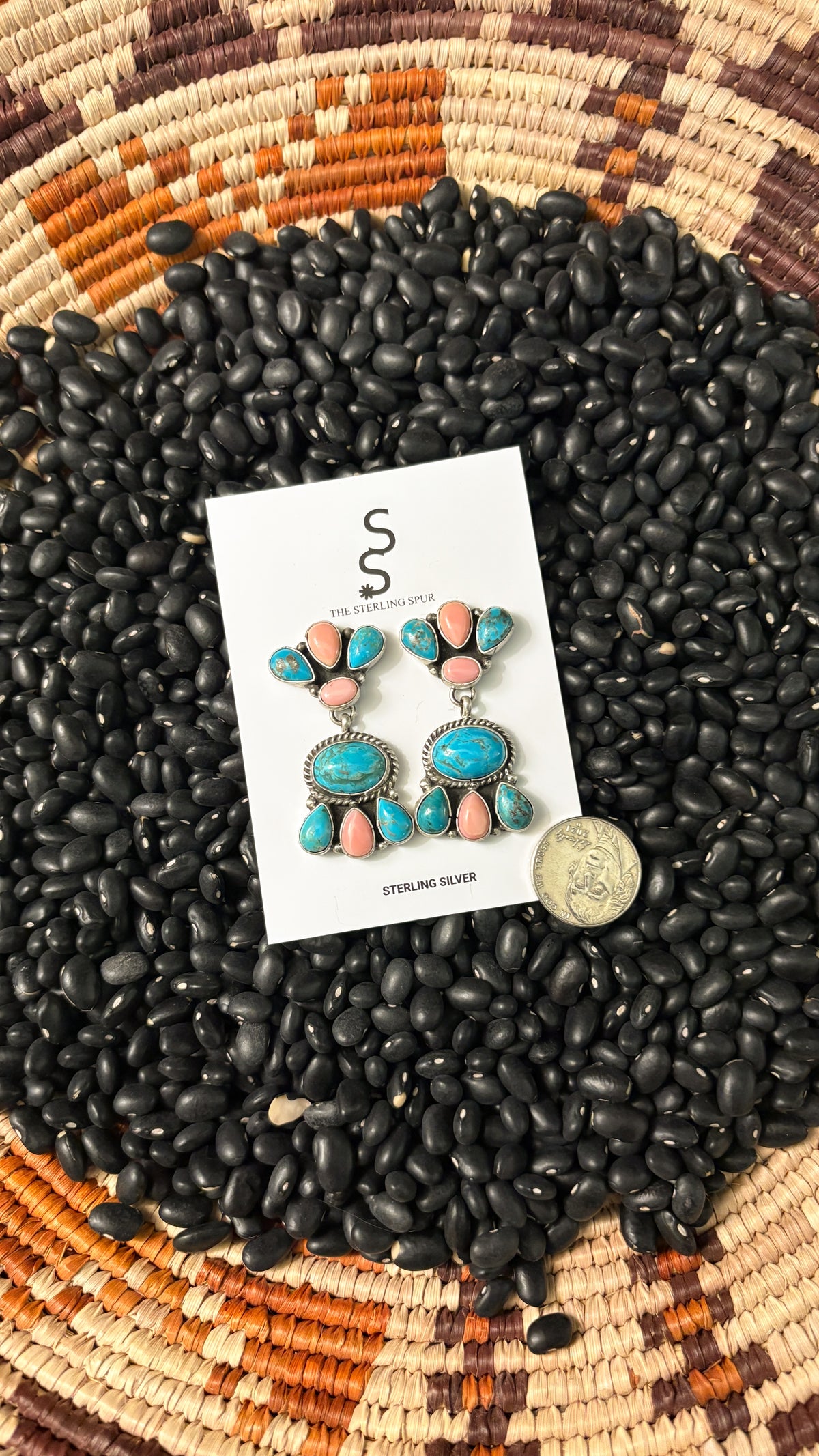 TURQUOISE & PINK CONCH DANGLE EARRINGS BY MARCELLA JAMES