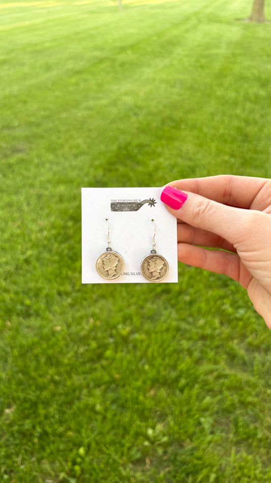 MERCURY DIME DANGLE EARRINGS BY PEGGY SKEETS