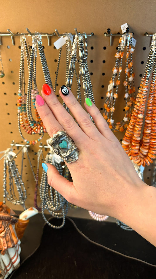 ADJUSTABLE TURQUOISE SADDLE RING BY TIM YAZZIE