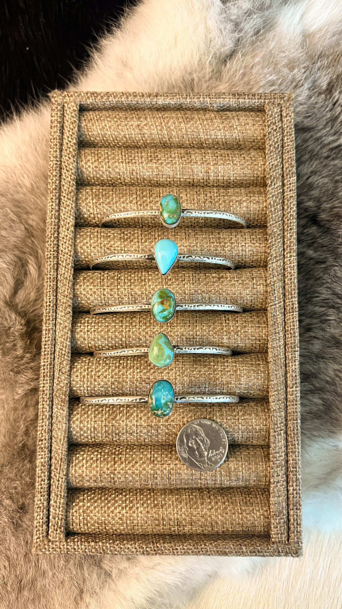 TURQUOISE CUFF W STAMPED BAND