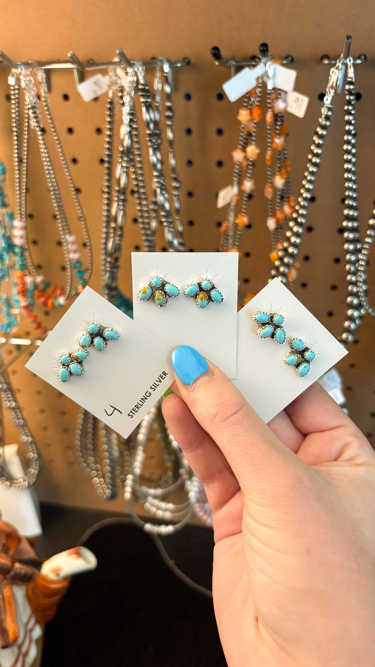 MINI KINGMAN TURQUOISE HALF CLUSTER EARRINGS BY MAXINE RAMIREZ