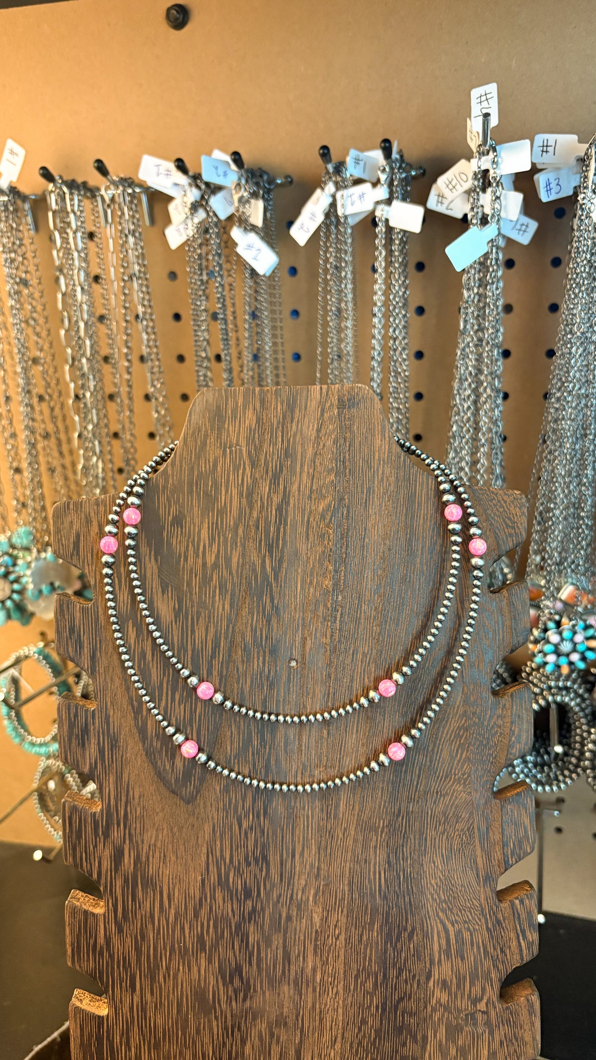 3-6MM STERLING SILVER PEARL NECKLACE- BUBBLEGUM OPAL