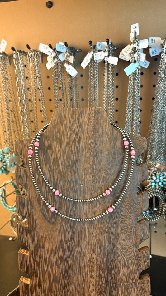 3-6MM STERLING SILVER PEARL NECKLACE- BUBBLEGUM OPAL
