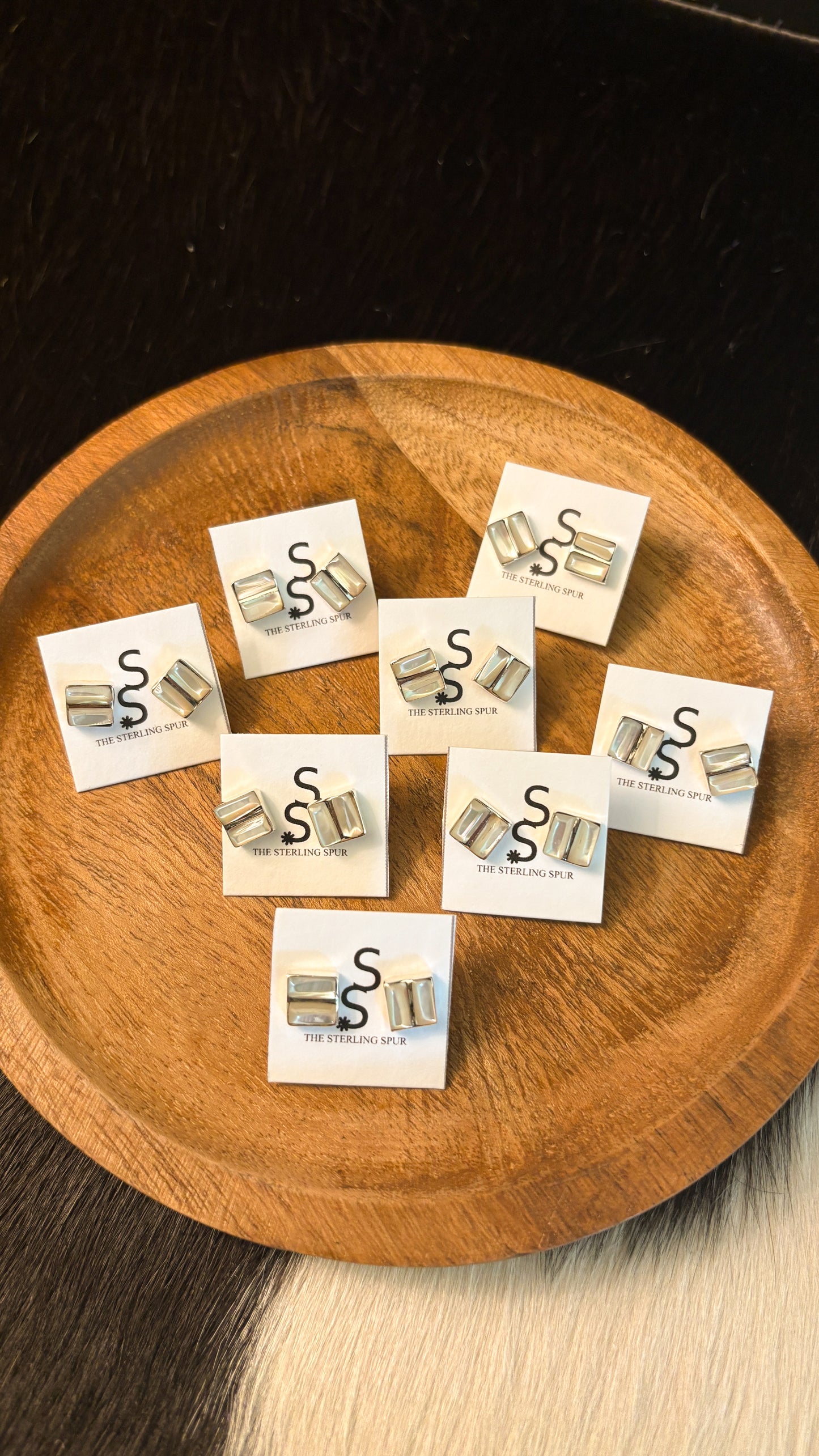 SQUARE MOTHER OF PEARL ZUNI STUD EARRINGS