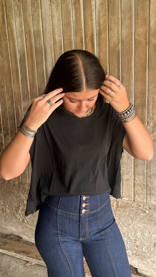 OPEN BACK OVERSIZED TEE - BLACK