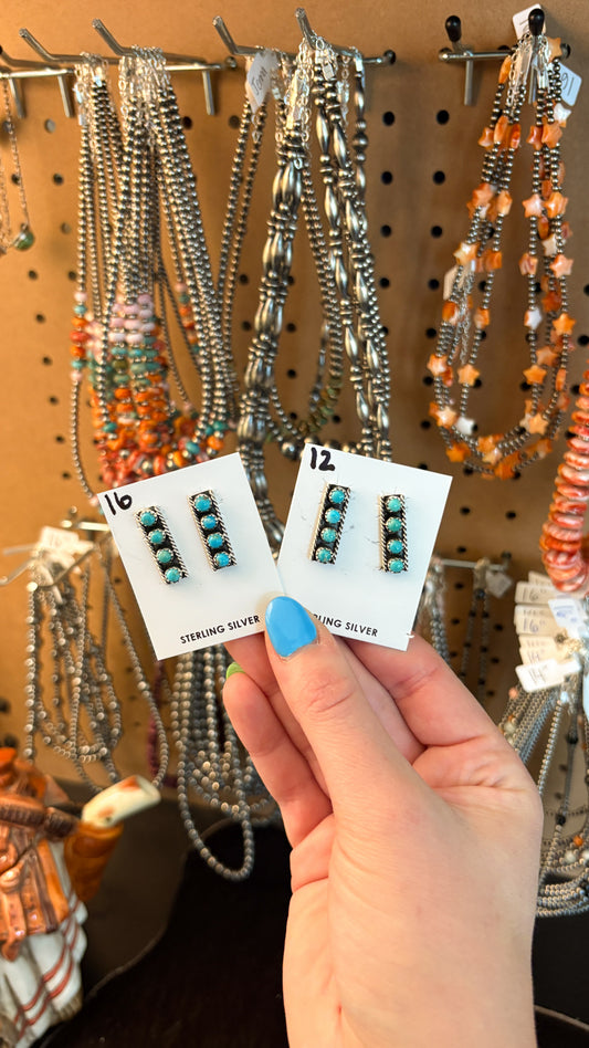 4 STONE KINGMAN TURQUOISE BAR EARRING BY JANICE SPENCER