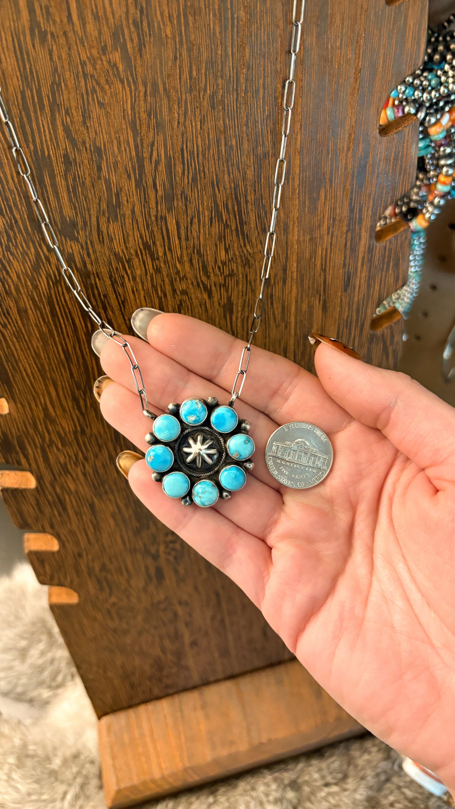 KINGMAN TURQUOISE CLUSTER NECKLACE W STARSHOT DETAIL BY DANNY HENIO