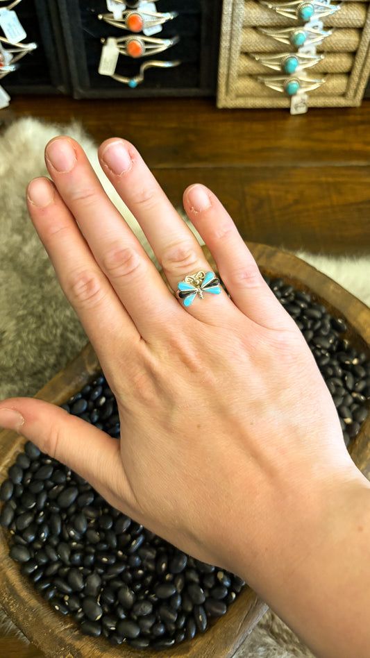 BLACK ONYX & TURQUOISE BUTTERFLY RING
