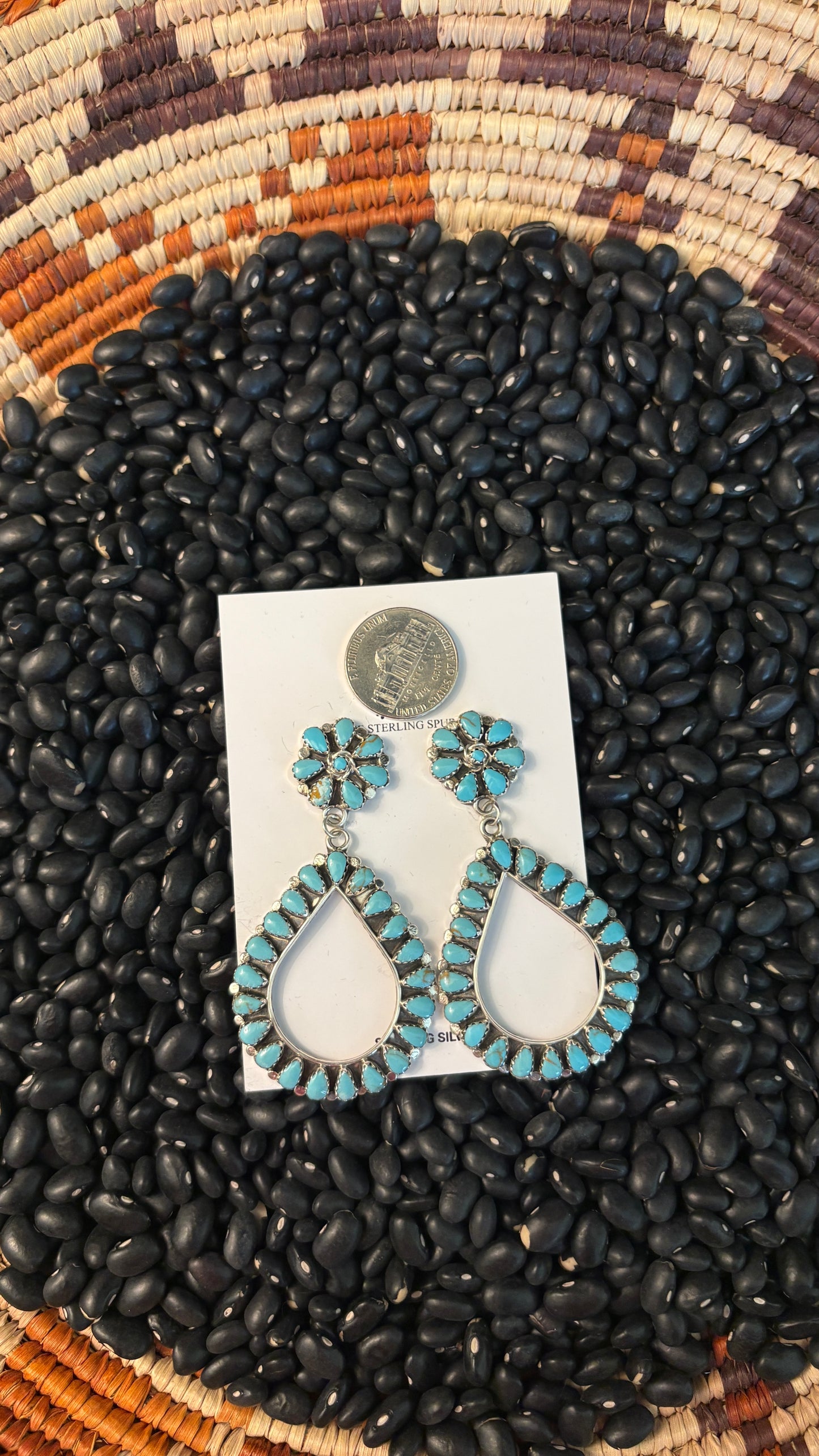 TURQUOISE CLUSTER DANGLE EARRINGS BY MYRA BENALLY