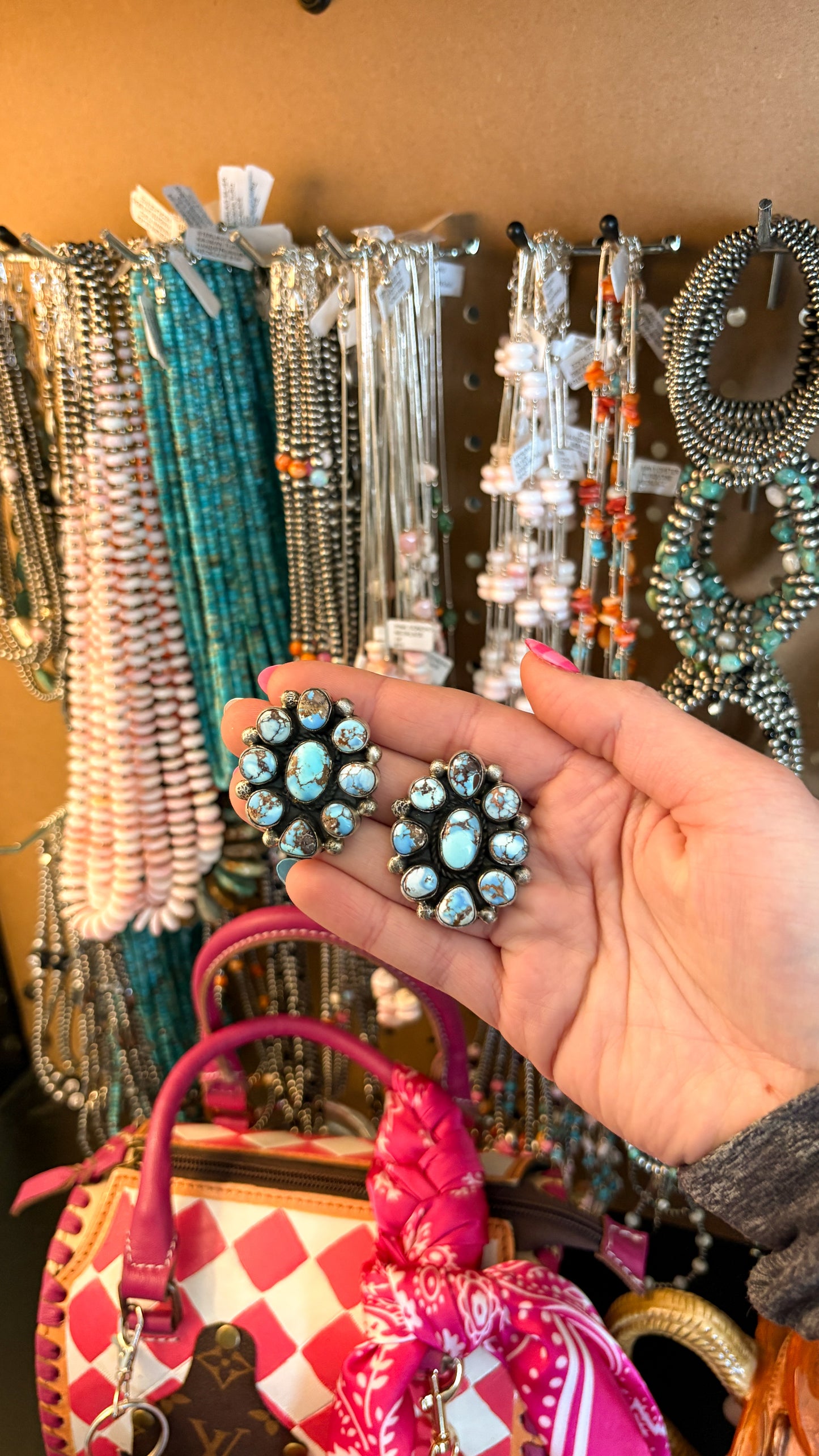 GOLDEN HILLS TURQUOISE STATEMENT CLUSTER EARRINGS BY AMOS JAKE