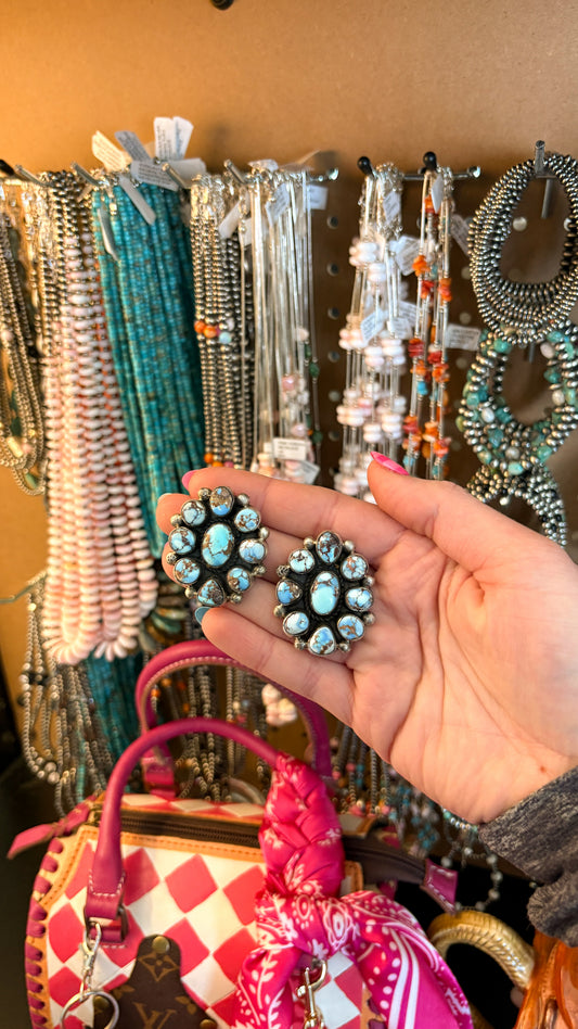 GOLDEN HILLS TURQUOISE STATEMENT CLUSTER EARRINGS BY AMOS JAKE