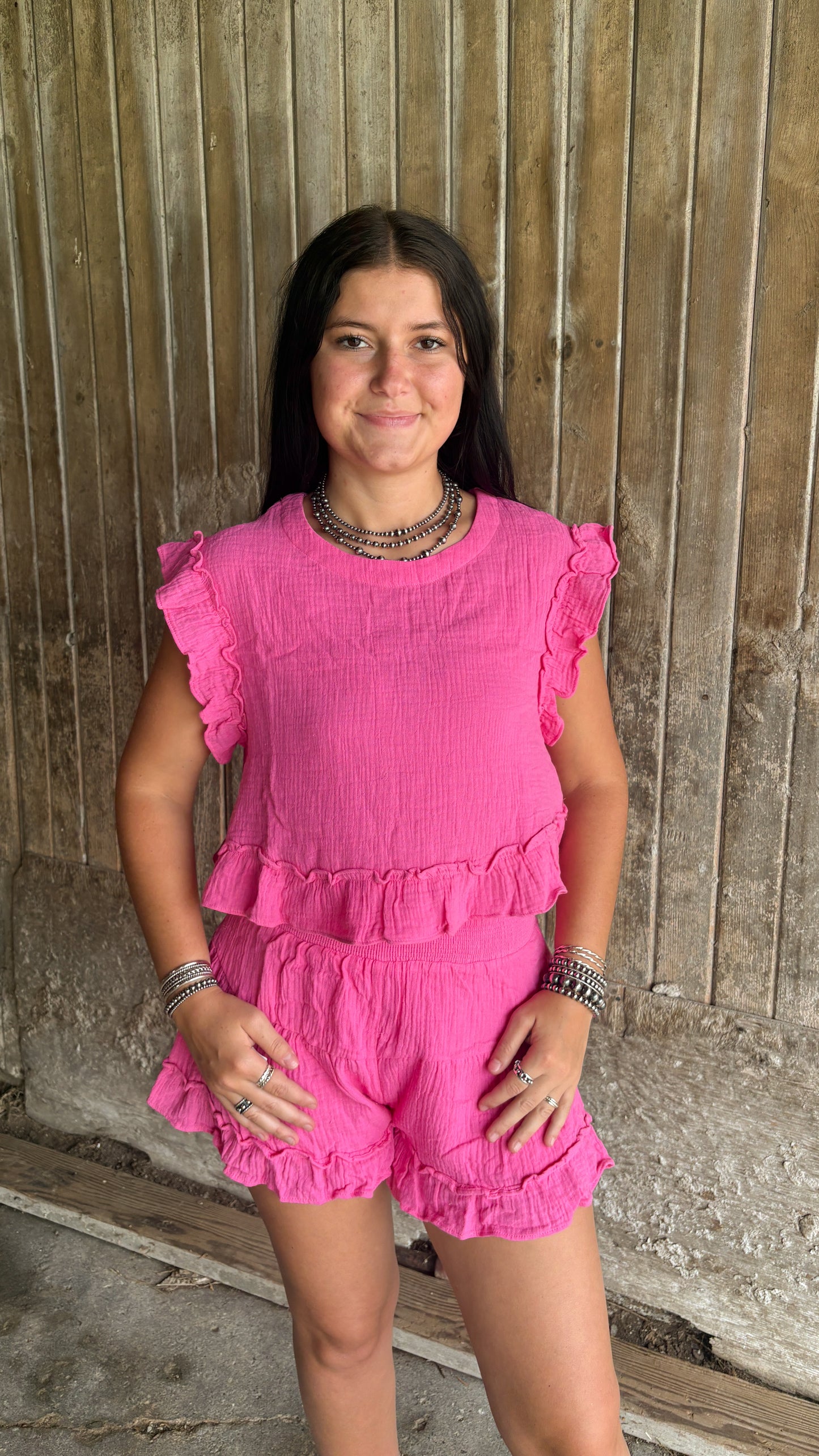 PINK GAUZE RUFFLE SET