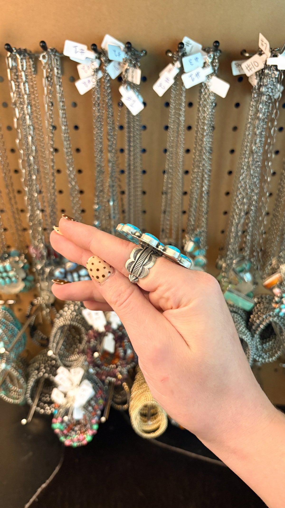 9 STONE TURQUOISE CLUSTER RING W STAMPED CIGAR BAND