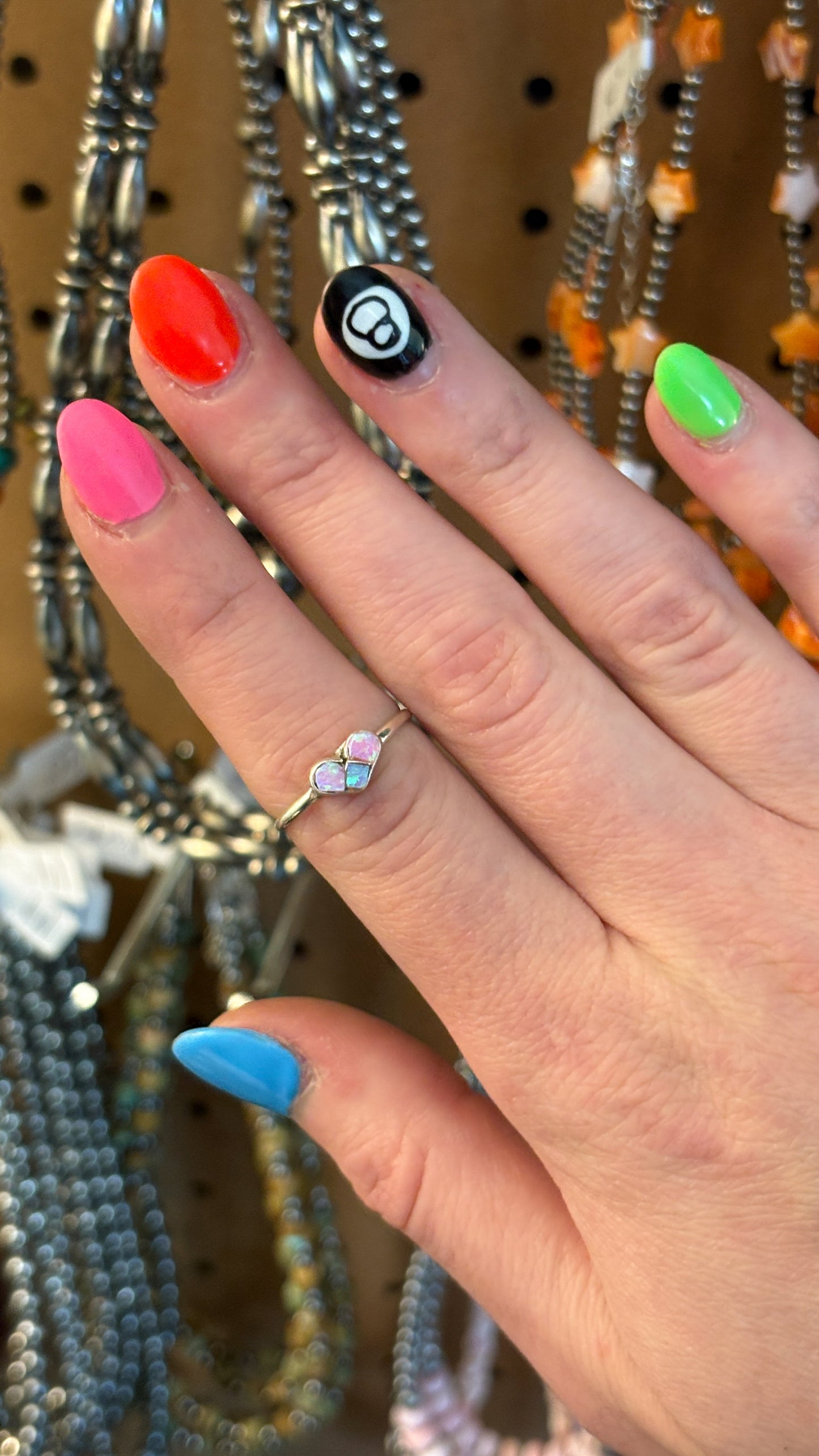 LIGHT PINK OPAL ZUNI INLAY HEART RING