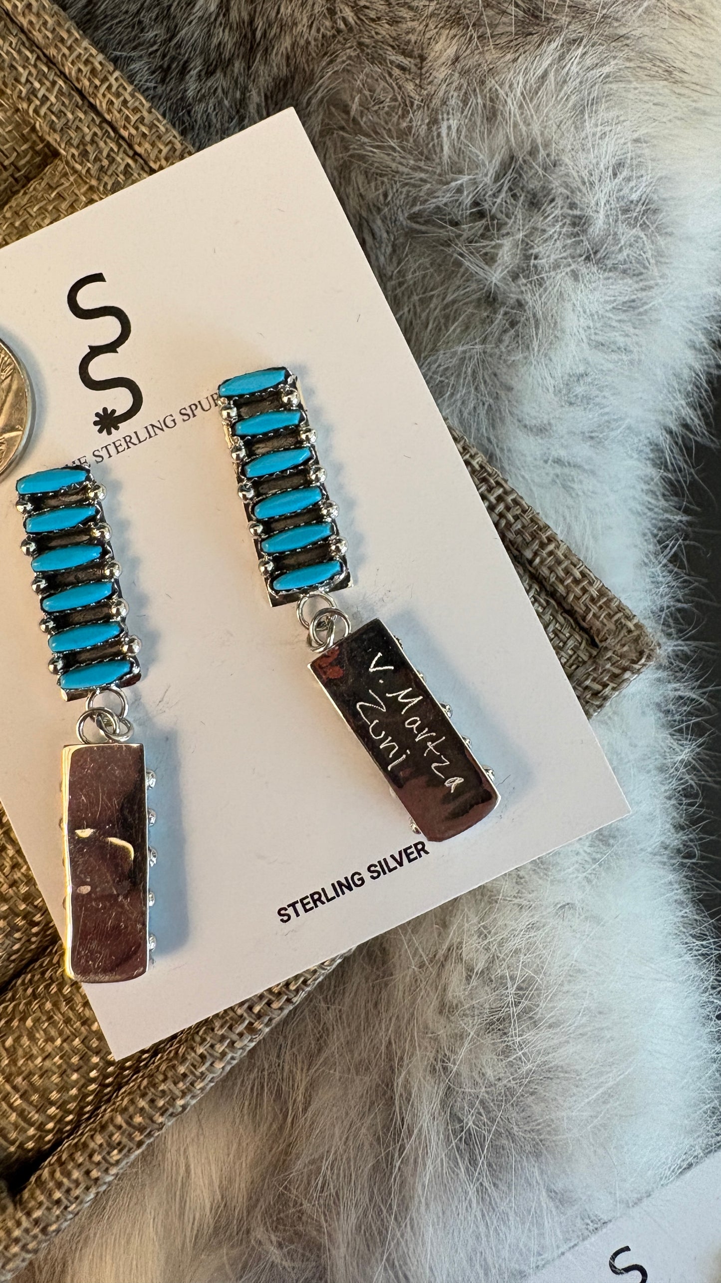NEEDLEPOINT TURQUOISE ZUNI EARRINGS