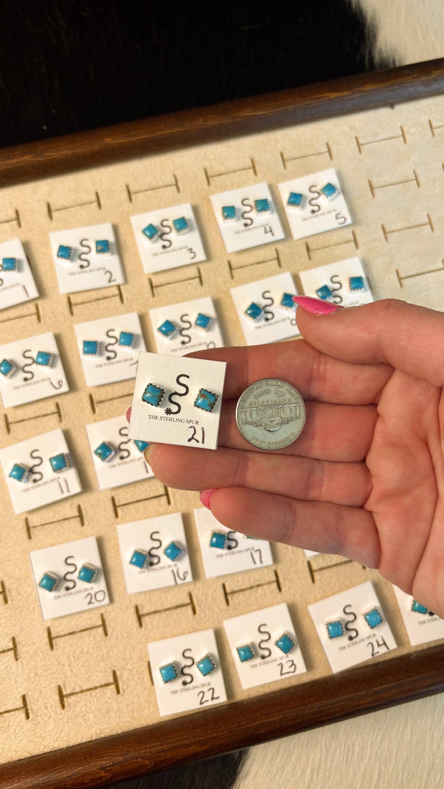 KINGMAN TURQUOISE SQUARE STUD EARRINGS