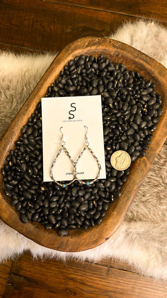 ROPE TWIST DANGLE EARRINGS W TURQUOISE STONE