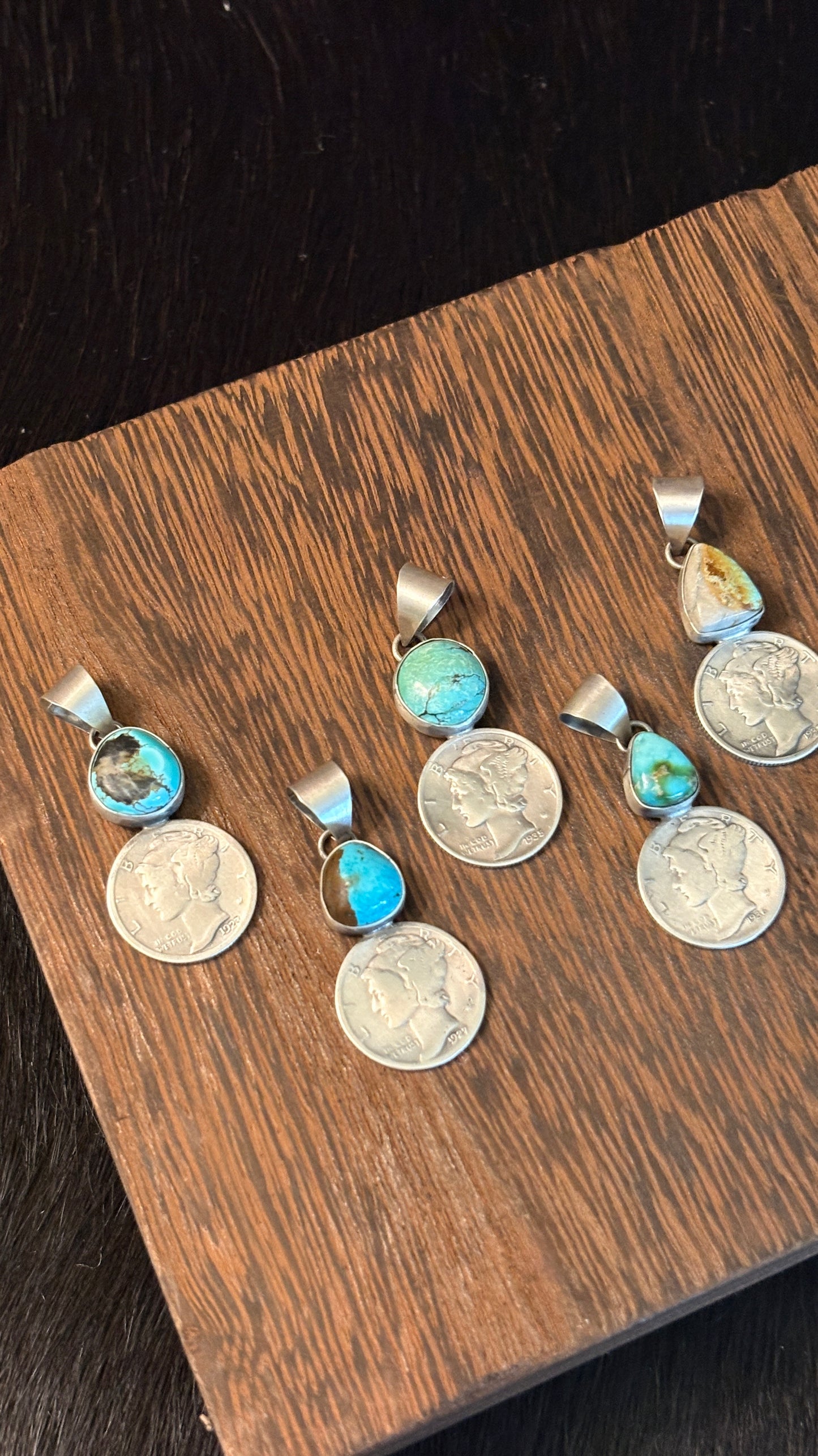 SINGLE STONE TURQUOISE MERCURY DIME PENDANT