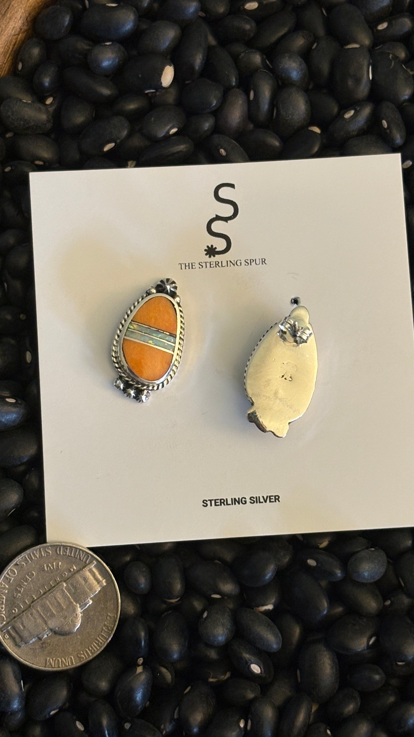ORANGE SPINY & OPAL INLAY EARRINGS